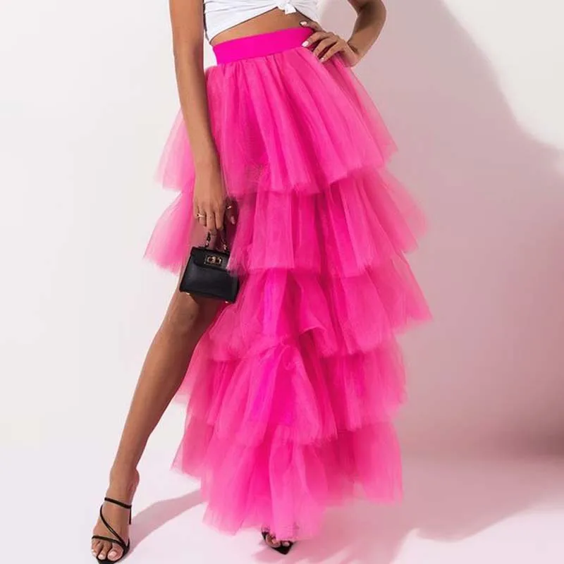 

Dramatic Layered Tulle Maxi Skirt In Neon Orange Neon Fuchsia Tiered Tutu Chic Prom Party Skirts for Women Any colors sizes