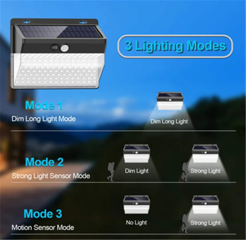 Solar Lamp 208LED Outdoor Solar Light Motion Body Sensor Solar Powered Spotlight 3 Modes Sunlight For Courtyard Street Lamp