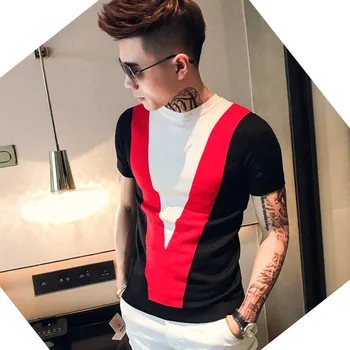 

Men Slim Fit Knitting Short Sleeve T-shirt Male Summer Fashion Casual Tees Shirts Mens Streetwear Hip Hop T Shirt