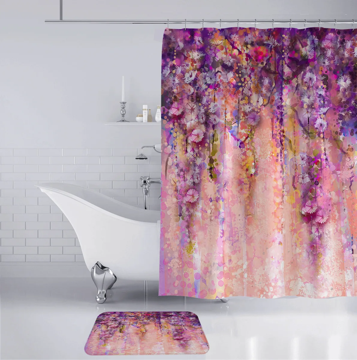 Cortina de baño de ducha con estampado Floral, resistente al agua, duradera, creativa, decorativa