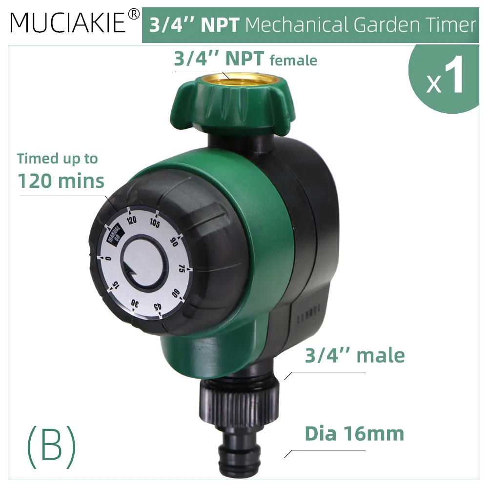 MUCIAKIE Garden USA 3/4'' NPT Mechanical Watering Timer 120minutes System Drip Irrigation Manual Controller Irrigator Greenhouse 