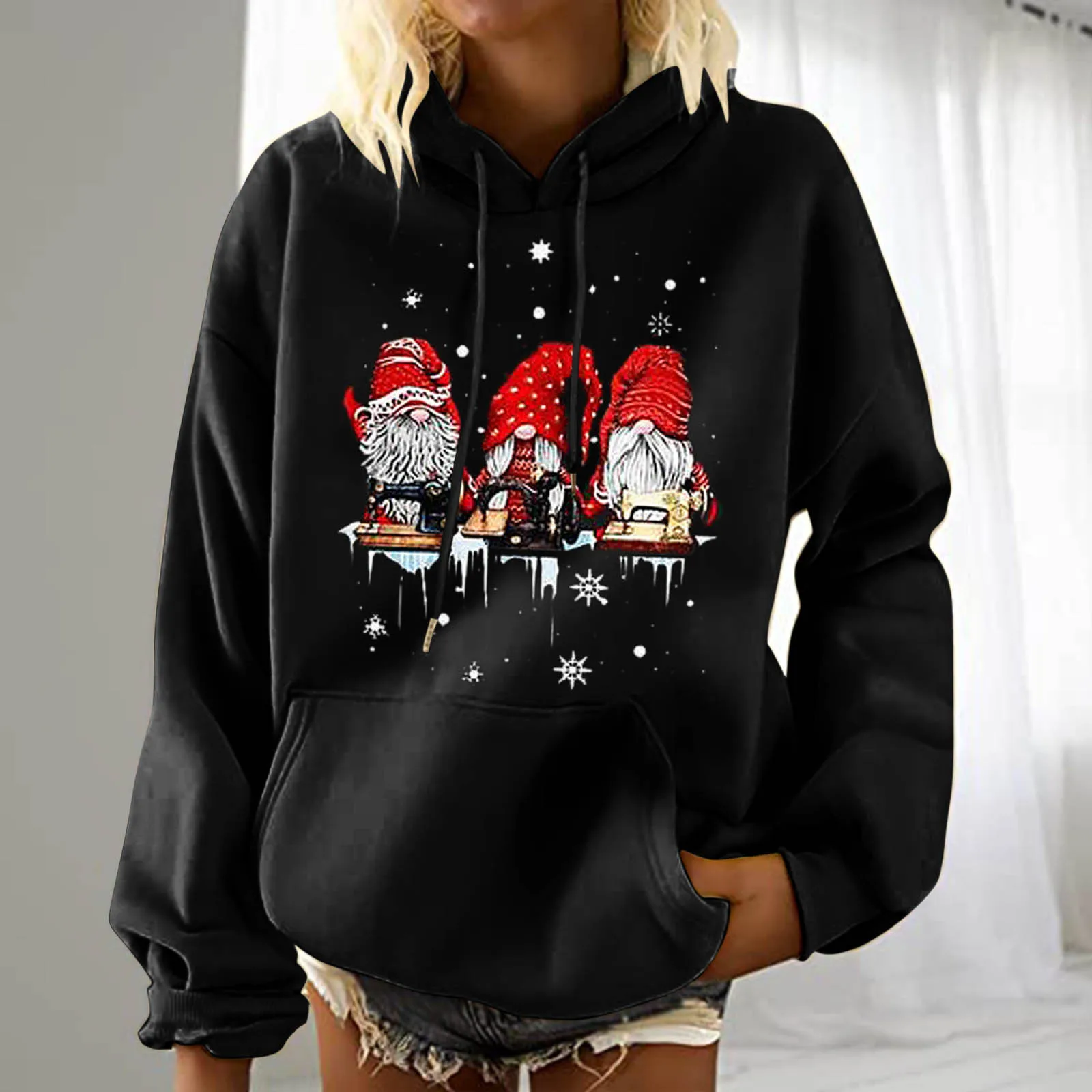 Women Hoodies Sweatshirt Cartoon Santa Claus Print Plus Size Pullover Autumn Casual Female Hooded Top Sudaderas Con Capucha 1
