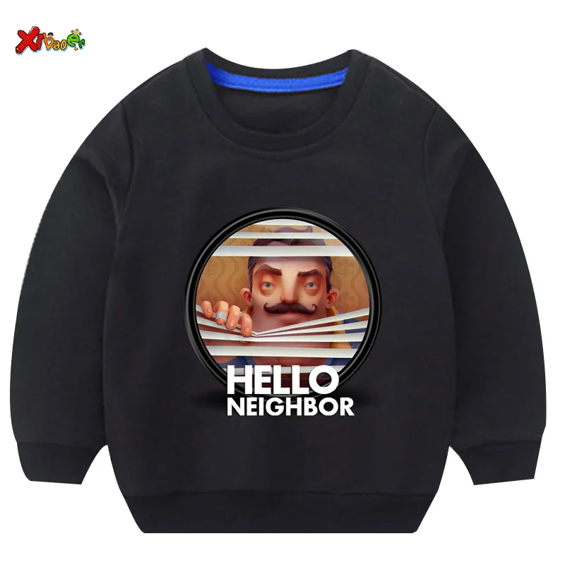Милый детский свитер; Детские свитшоты; футболка с надписью «hello neighor»; Крутая толстовка с длинными рукавами для маленьких мальчиков на День Благодарения; - Цвет: sweatshirt black