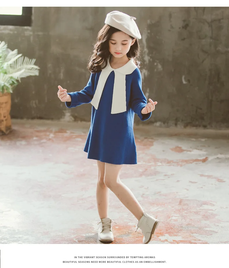 One-Piece Ready Childrenswear New Style Spring And Autumn Girls Dress Sweater CHILDREN'S Sweater Big Boy Sweater