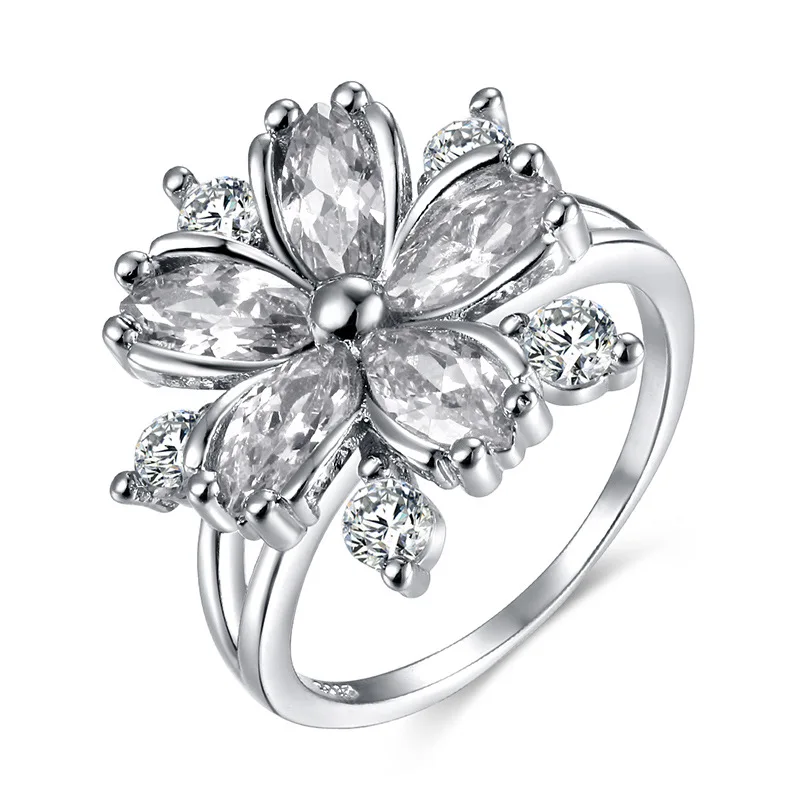 Silver Ring Wedding Rings Silver Rings Cherry Blossom Shape Zircon Ring 925 Silver Ladies Ring