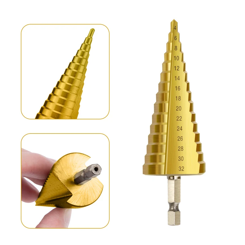 HSS 4-32MM 4241 Hex Shank Tapered Titanium Step Stepped Cone Drill Bit Metal Hole Cutter Mini Drill Power Tools Accessories