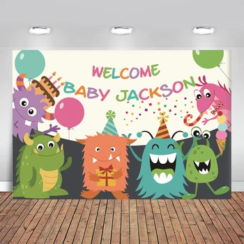 

Carton Little Cute Monster Birthday Party Balloon Baby Things Backdrop Background for Photo Studio Photography Banner Photo Call