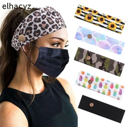 NEW Arrival Women Man Print Headband With Buttons 2021 Fashion Facemask Holder Headbands Protect Ears Sports Hair Accessories
