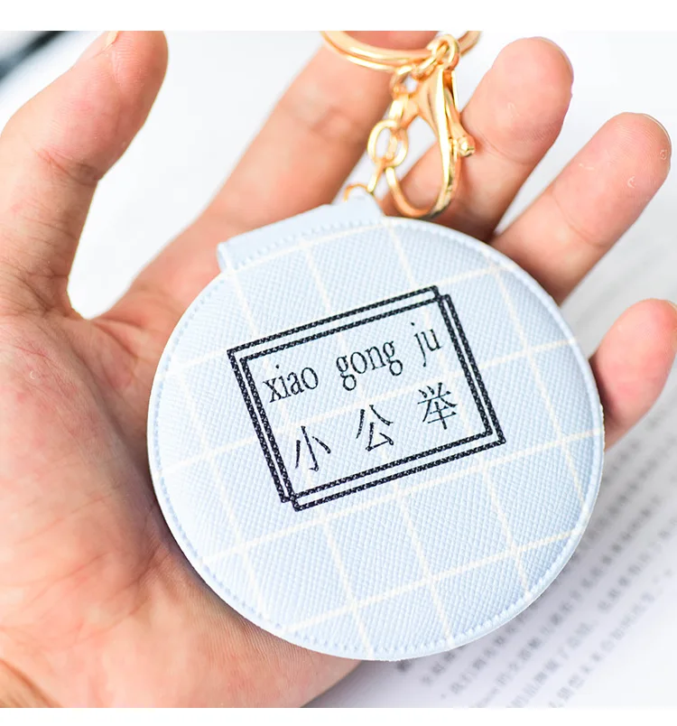 Cute Portable Double-Sided Folding Small Mirror Girl'S Carry-on Cosmetic Mirror Students Hipster Mini-Style Leather Dressing Mir