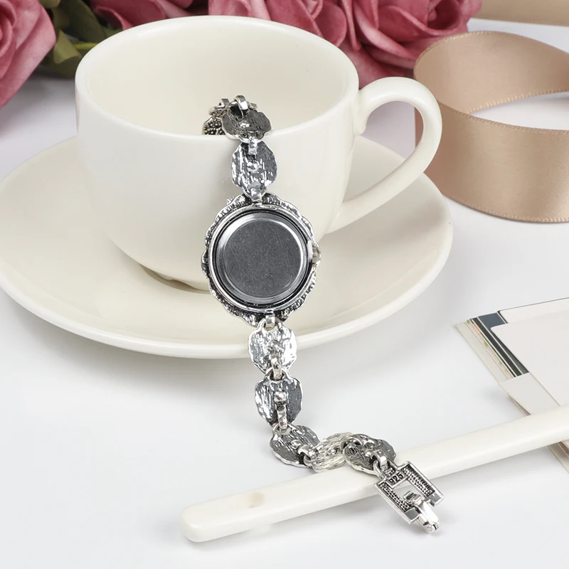 Новые модные дизайнерские античные серебряные браслеты с кристаллами, кварцевые наручные часы для женщин, винтажные ювелирные часы для девушек