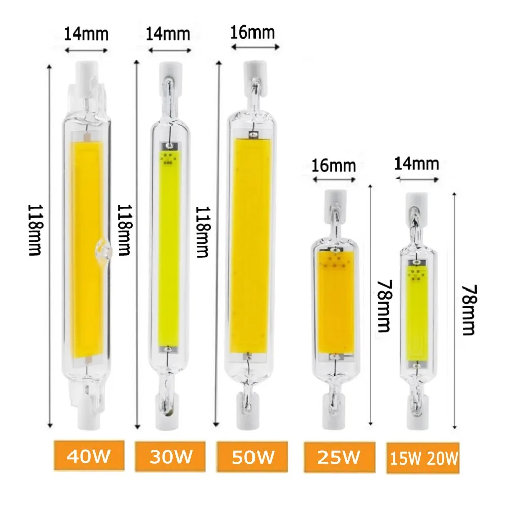 LED R7S COB Glass Tube 118mm J118 78mm J78 Super Bright Light Bulb AC110V AC 220V Home Replace Halogen Lamp