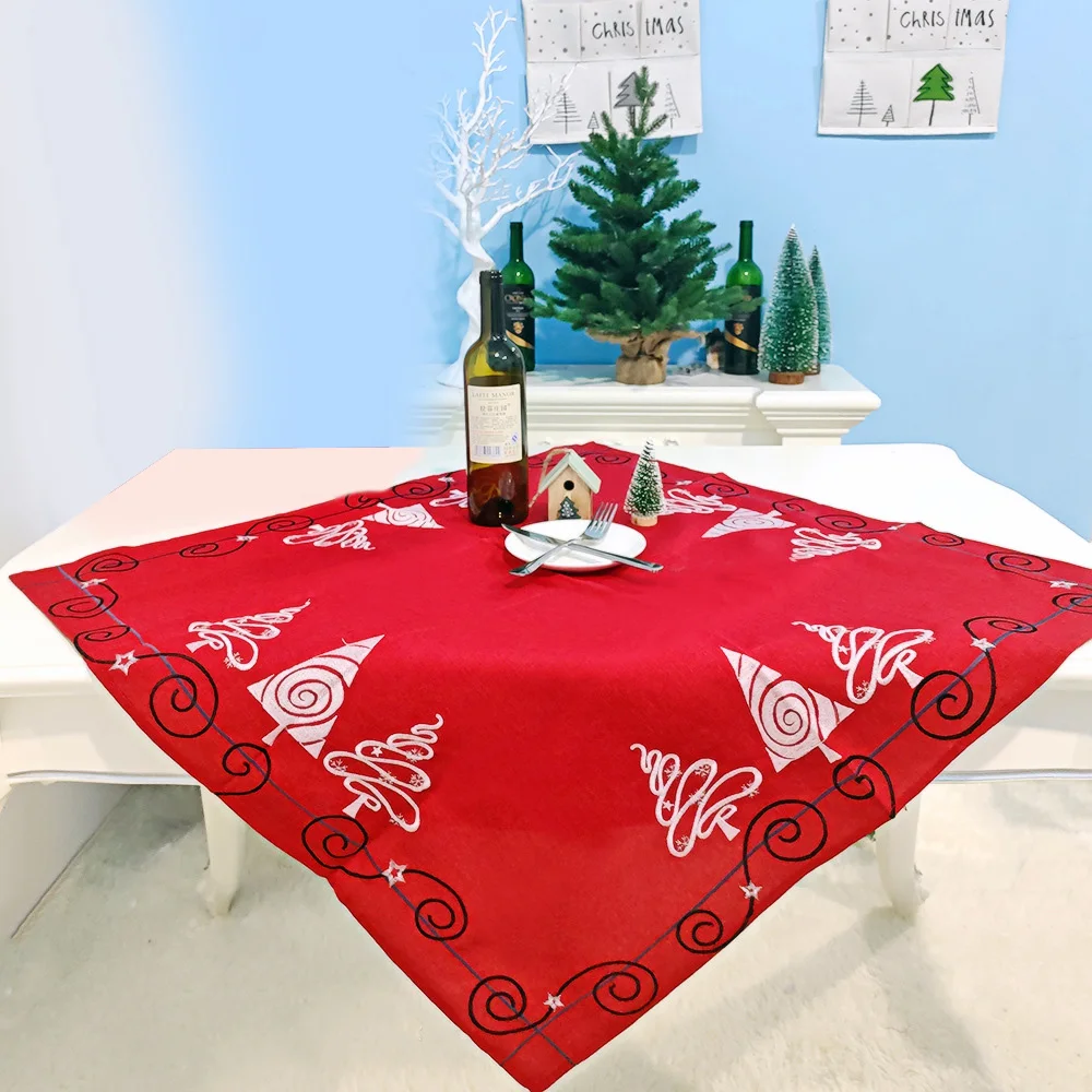 Tablecloth Christmas Tree Designs Red Festival Cotton Linen Soft Table Cloth New Year Theme Dustproof Thicken Wedding for Decor