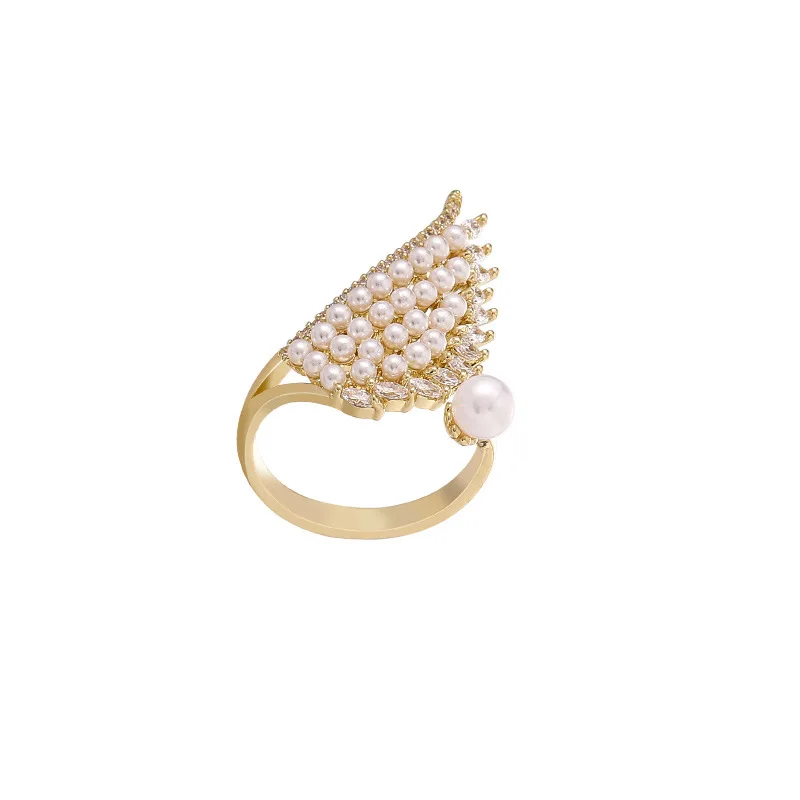 South Korea's Luxury Pearl Zircon Opening Adjustable Ring for Women Stylish and Unusual Jewelry Exquisite Gifts