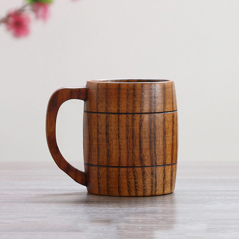 Vintage Wood Varnish 350ml Capacity with Handle Classic Tea Beer Coffee Cup Japan South Korea Whole Wood Cup Wide Practical Cup