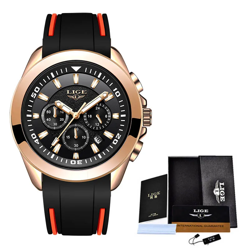 all rose gold Топ люксовый бренд LIGE мужские часы Высокое качество спортивный хронограф кварцевые часы для мужчин водонепроницаемые часы для мужчин подарок Relogio Masculino - Цвет: all rose gold