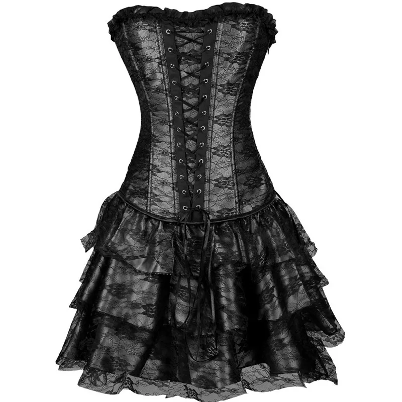 Женское платье-Корсеты в стиле стимпанк, Ретро стиль, бюстье, готический Топ, утягивающий корсет, сексуальный кружевной корсет - Цвет: Черный