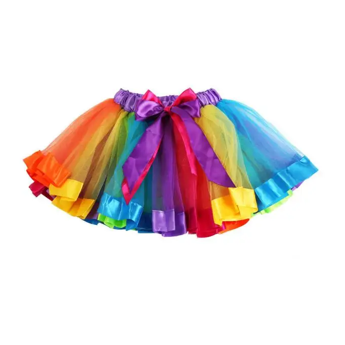 Детская юбка-американка для девочек, радужная юбка-американка юбки с бантом юбка-пачка для танцев, 7 цветов радуги сетчатая юбка одежда для маленьких девочек
