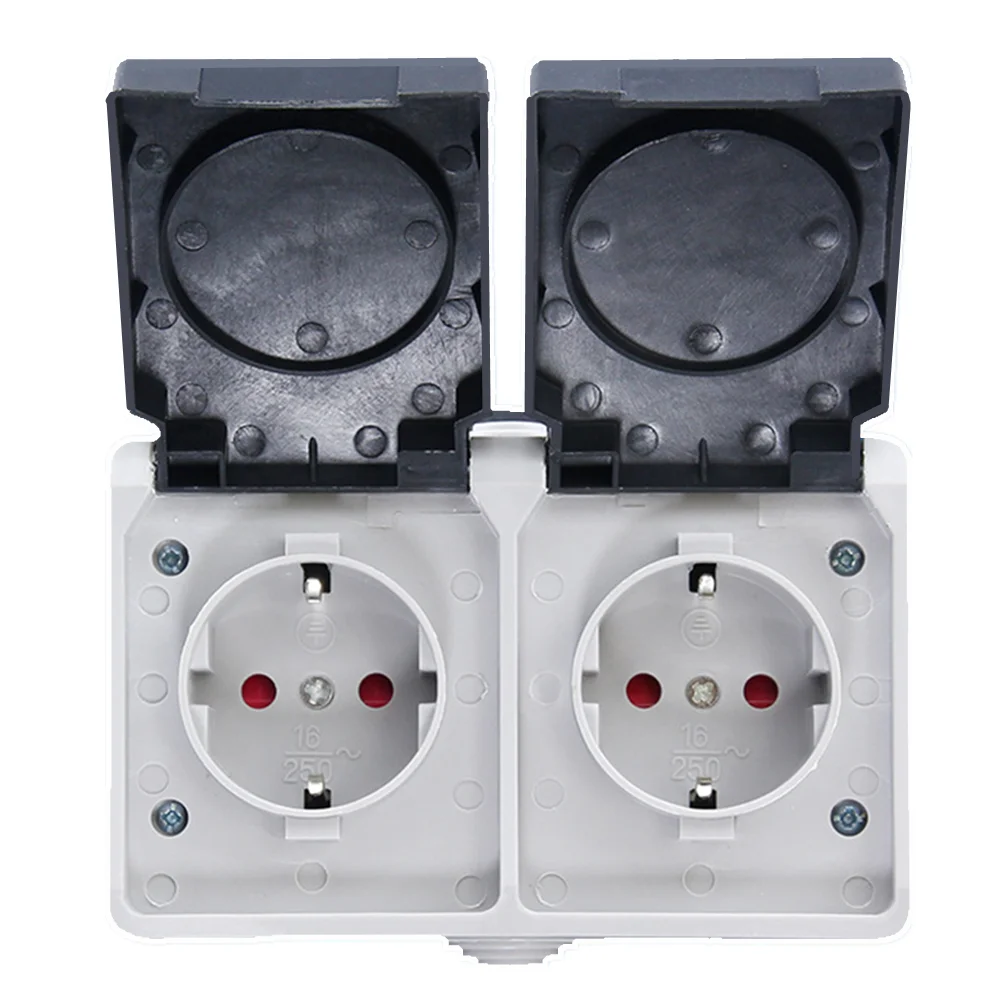 

IP44 Single/Double Weatherproof Waterproof Outdoor Wall Power Socket Box 16A EU Standard Electrical Outlet Grounded AC 250V