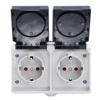 

IP44 Single/Double Weatherproof Waterproof Outdoor Wall Power Socket Box 16A EU Standard Electrical Outlet Grounded AC 250V