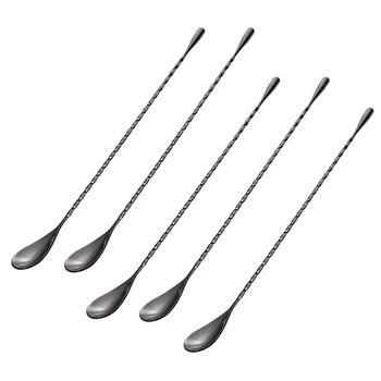 

5 Black Stainless Steel Mixing Spoons Cocktail Shakers Cocktail Shakers Milk Tea Stir Bars