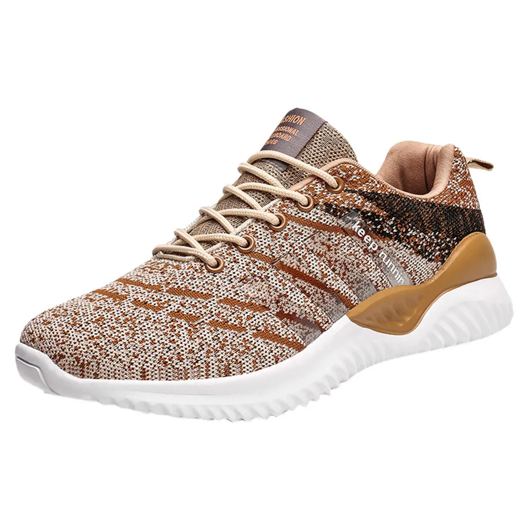Men's Non-Slip Lightweight Running Shoes Large Size Flying Woven platform sneakers Fashion Comfortable Wear Walking Shoes - Цвет: Коричневый