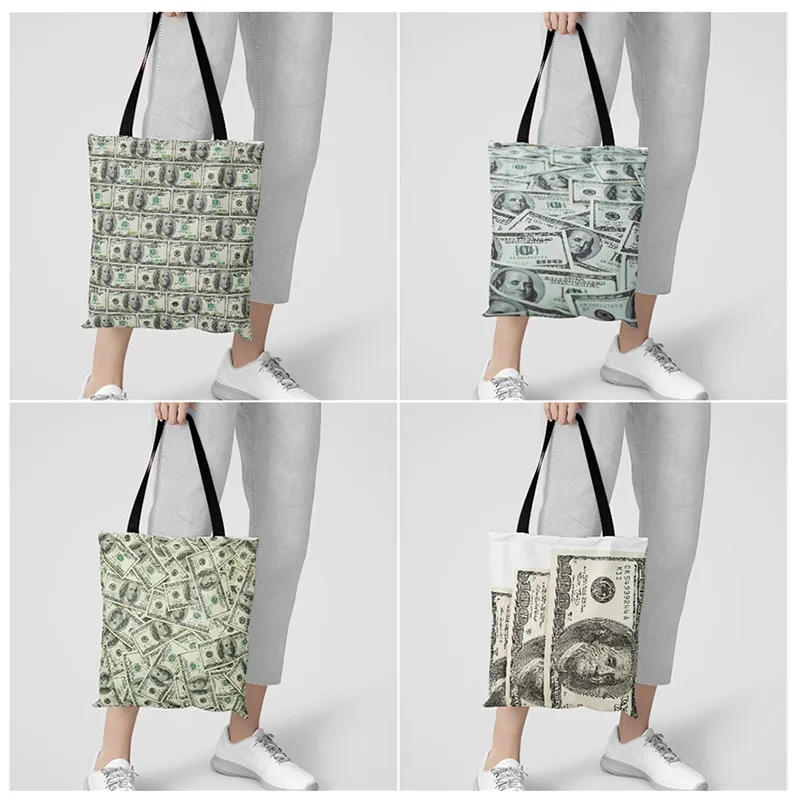 Dollar Character Pattern Women Shoulder Handbags Women Harajuku Shopper Handbag Fashion Shopping Bag  Adult Travel Bags