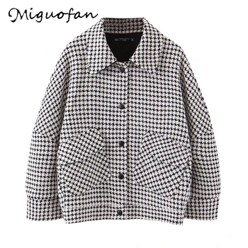 

Miguofan Plaid Thick Woolen jackets Causal Lapel Women Jackets coats 2019 Autumn Fashion Long Sleeve Coat Jackets female outwear