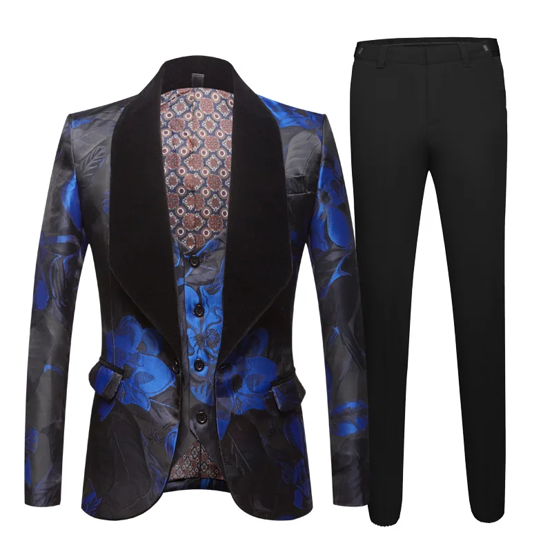 

Modernism Prom Perfomance Men Suits Three Piece Set Royal Blue Black 2020 Mens Evening Party Suits Wear