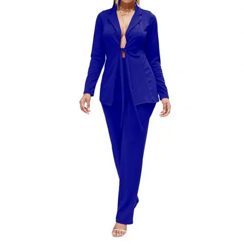 Sapphire Blue Женская одежда, деловой Женский комплект из двух частей, с длинным рукавом, блейзер, брюки, деловой костюм - Цвет: Sapphire Blue