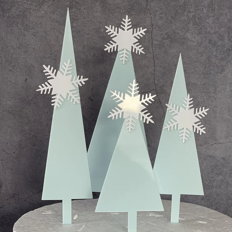 Happy Birthday Cake Topper Snowflake Castle Cake Decoration Acrylic Blue Christmas Tree Cupcake Toppers Decoration Baking images - 6