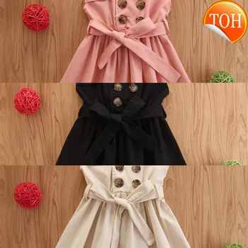 

England Style Kids Baby Girls Bow Princess Dress Double Breasted Sleeveless Dress A-Line Elegant Girl Wedding Party Dress 1-6Y