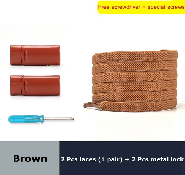 Magnetic lock Elastic Shoelaces Flat Of Sneakers No tie Shoe Laces Metal locking Easy to put on and take off Lazy Shoelace Brown
