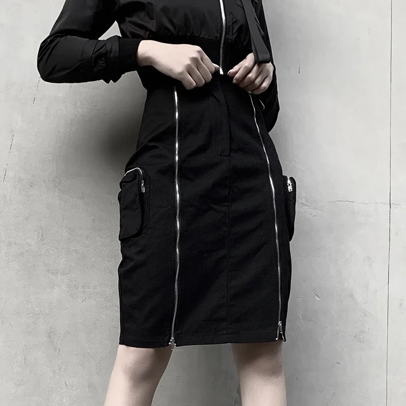 InsGoth Black Bodycon Skirts Gothic Streetwear Zipper High Waist Women Skirts Harajuku Sexy Punk Female Mini Skirts
