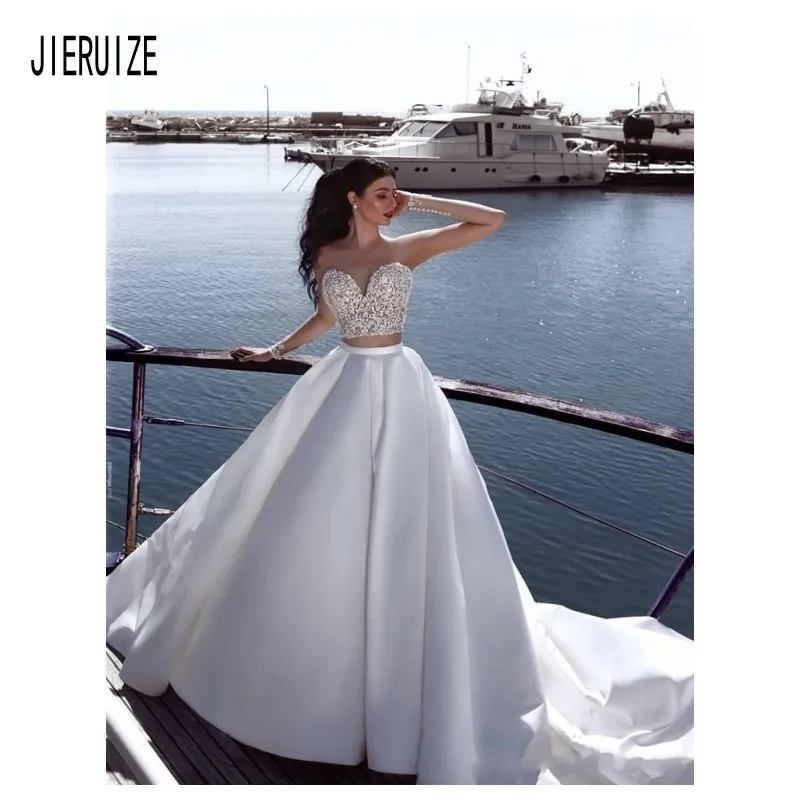 JIERUIZE, сексуальные свадебные платья из двух частей, с пуговицами на спине, с длинным рукавом, сексуальные пляжные платья невесты, Robe De Mariee, свадебные платья