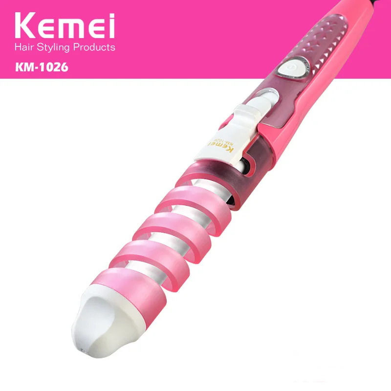 Kemei KM-1026 Professional Electric Hair Curler Roller Spiral Curling Iron Wand Ceramic Coating Fashionable Wavy Hairstyle Tools