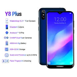 Смартфон DOOGEE Y8 Plus MTK6761, 3 Гб ОЗУ 32 Гб ПЗУ, 4000 мАч, Android 9,0, FDD LTE, 13,0 МП, 6,21 дюймов, 19:9