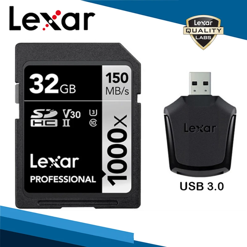 32GB and USB3.0 Lexar 1000x150 Мб/с 32 Гб SDHC карта UHS-II U3 класс 10 Флэш-память SD SDXC кардридер для 3D 4K цифровой камеры бренд - Емкость: 32GB and USB3.0
