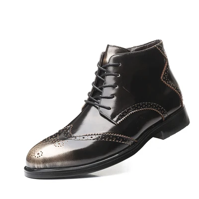 Size38-48 кожаные ботинки с резным узором ковбойские ботинки высококачественные повседневные ботинки оксфорды на шнуровке Мужские ботинки в байкерском стиле - Цвет: Серый