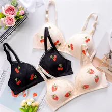 Лидер продаж, Женский комплект нижнего белья, беспроводной Ультра-тонкий комплект с бюстгальтером с вышитыми фруктами и цветами, сексуальное кружевное романтическое женское белье, бюстгальтеры пуш-ап