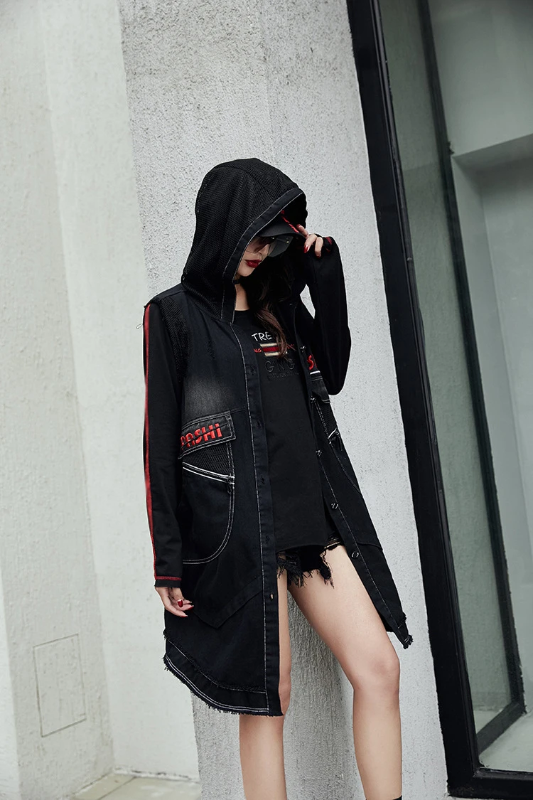 Max LuLu роскошный Корейский панк жилет женская уличная одежда с капюшоном женский джинсовый жилет Длинный жилет Женское повседневное пальто одежда без рукавов