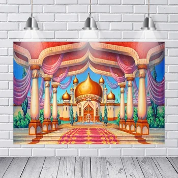 

Arabian Aladdin Palace Castle Pillars Hall Passage Entrance Backdrops Vinyl Cloth Computer Print Children Kids Background