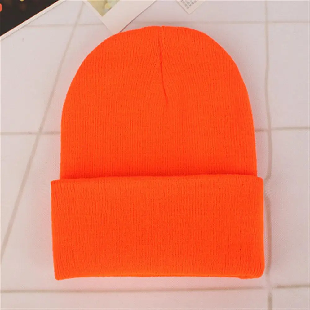 Популярные зимние женские шапочки, вязаные однотонные милые шапки для девочек, осенняя Женская Шапка-бини, теплые шапки, повседневная женская шапка - Цвет: Orange