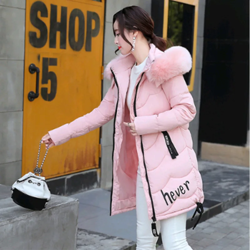 

Photo Shoot 2018 Winter Teenager down Jacket Women's Korean-style Slim Fit Mid-length Cotton-padded Clothes Printed Cotton Coat