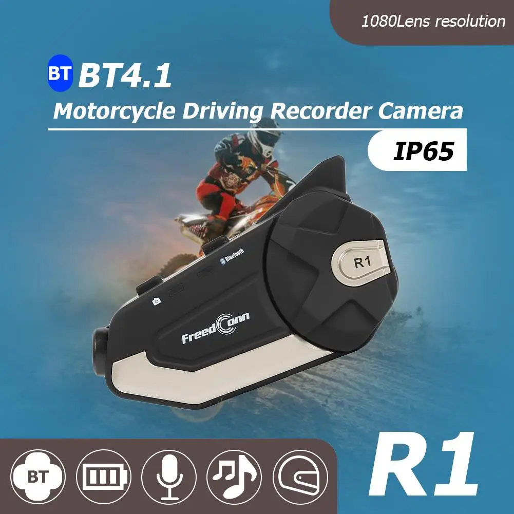 Гарнитура для мотоциклетного шлема R1 1080P HD водонепроницаемая Wi Fi Bluetooth 4 1