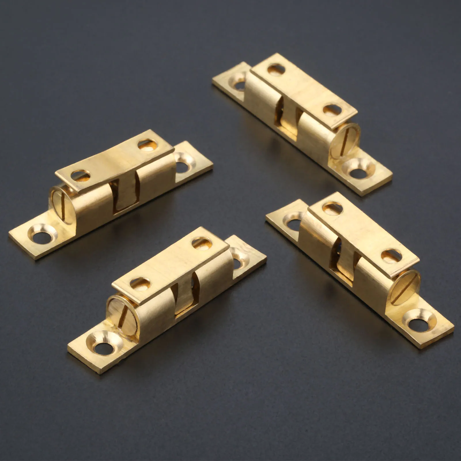 4pcs Brass Tone Drawer Cabinet Door Latch Clip Lock Durable Ball Touch Catches 50mm Pure Copper Double Ball Latch Clip Lock