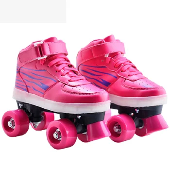 

High Quality four-wheel luminous shoes, children's roller skates, fixed code USB charging double-row roller skates