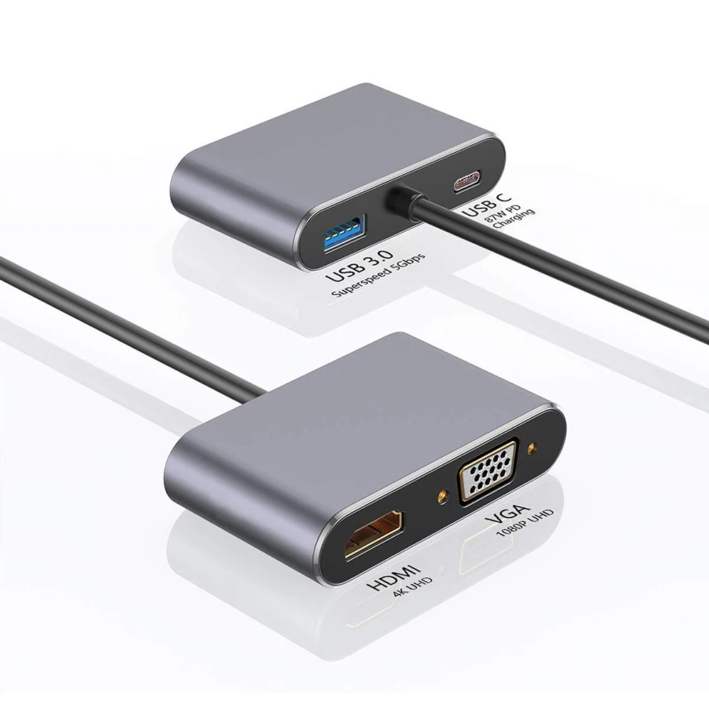 4 в 1 USB C HDMI Тип c к HDMI 4 к адаптер VGA USB3.0 аудио видео конвертер PD 87 Вт быстрое зарядное устройство для Macbook pro samsung s9 s10