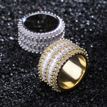 

Hip Hop 2 Row Tennis Chain Ring Iced Out Bling Micro Pave Cubic Zircon Gold Silver Color Charm Men Rings Entertainment Jewelry