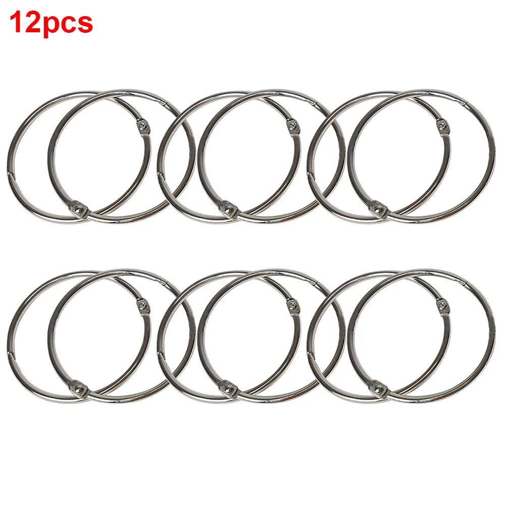 12 PCs Office Rustproof Glide Shower Curtain Rings Nickel Plated Loose Leaf Hanging Home Keychain Hinged School Bathroom Book