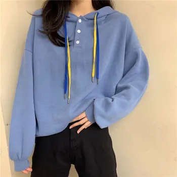 

Women Fashion Hooded Sweatshirt Long Sleeve Spring Autumn Hoodies Loose Casual Outwear Solid With Strawstring Women Pullovers